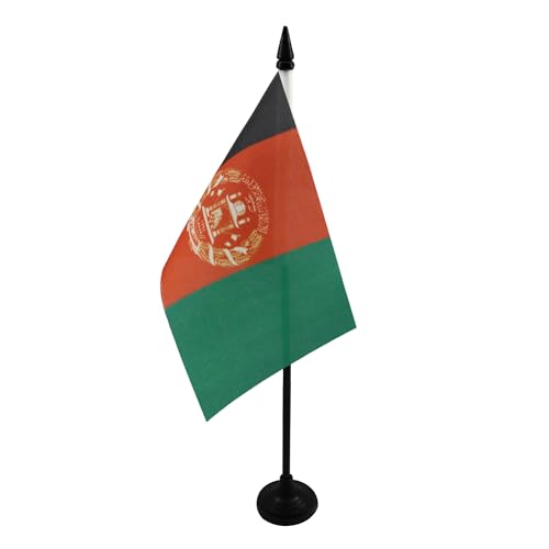 AZ FLAG - Afghanistan Table Flag 4'' x 6'' - Afghan Office Mini Banner 100% Polyester 15 x 10 cm - Mini Desk Flag with 10'' Pole and Black Plastic Base