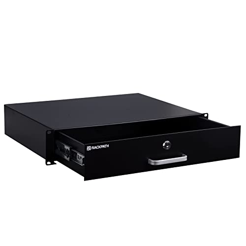 RackPath 2U Rack Mount Drawer for 19 Inch AV/Network/DJ Equipment Racks or Cabinets with Lock and...