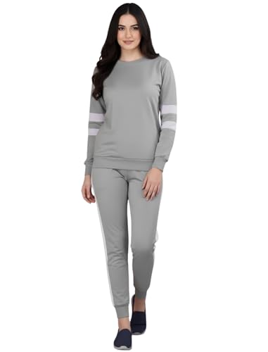 Image of ALISBA Women's Cotton Solid Tracksuit with Round Neck Full Sleeve Straight Length Relaxed Fit and Drawstring Closure Pant