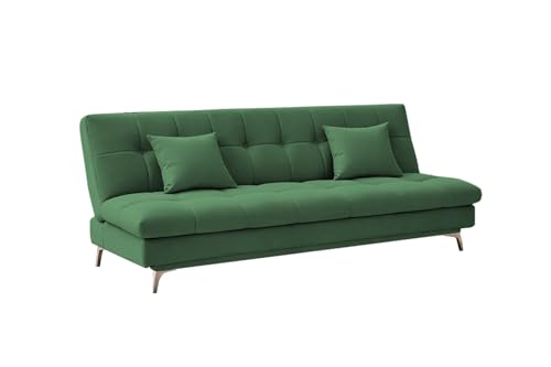 Image of Krancy Solid Wood 3 + 2 Seater Sofa Cum Bed with 2 Cushions | Convertible Wooden Couch for Living Room, Home & Office | Modern Designer Furniture | 3 Years Warranty | Green