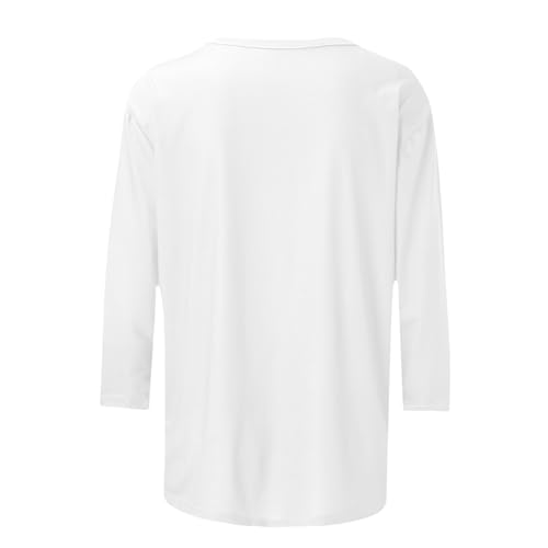 Image of AnnSemo Women's 3/4 Sleeve Xmas Tops Fashion Xmas Trees Printed T-Shirts Christmas Jumpers for Women UK Casual Crew Neck Blouse Tunic Tops Funny Print Merry Christmas White