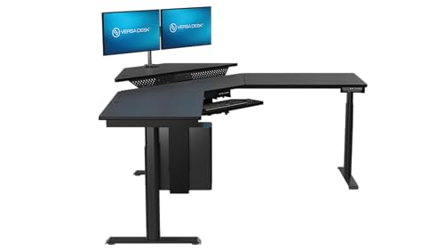 Image of VERSADESK 72 inch x 72 inch Electric L-Shaped Corner Standing Desk, Commercial Grade Height Adjustable Sit Stand Workstation, Ergonomic Computer Desk for Home Office, Black Frame, Black Surface