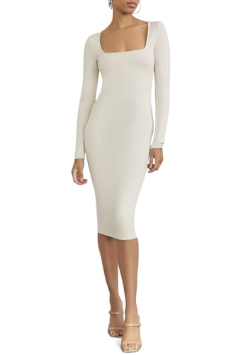 Forever 21 Vestido feminino de manga comprida colado ao corpo, Cabra, P
