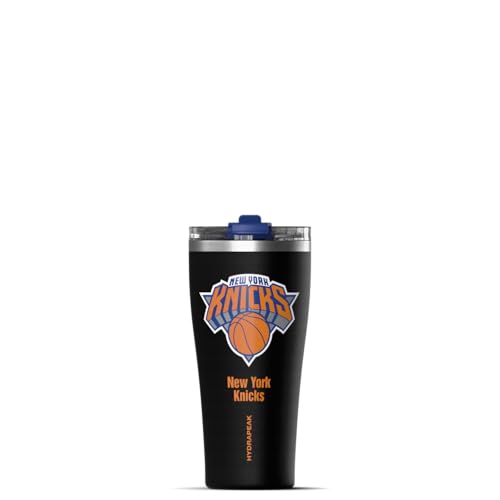 Hydrapeak NBA Officially Licensed New York Knicks 30oz Vacuum Insulated Stainless Steel Water Bottle with Straw Lid Spill-Proof Cup Holder Friendly Design for Daily Hydration