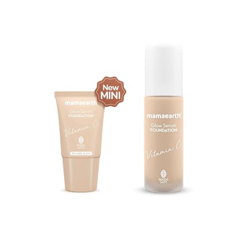 Image of Mamaearth Glow Serum Foundation Mini Tube With Vitamin C & Turmeric For 12-Hour Long Stay- 18 Ml L 12-Hour Long Stay | 2X Instant Glow (Nude Glow), Full, Matte