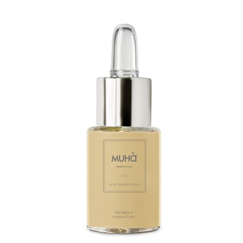 MUHA' | Olio Essenziale, Idrosolubile per Lampada ad Ultrasuoni, Fragranza Vaniglia e Ambra Pura, Formato da 15 ml