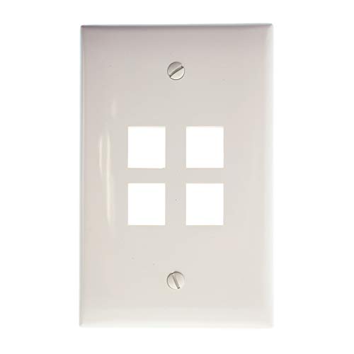Leviton QuickPort Midsize Wallplate, Single Gang, 4-Port, 41091-4TN, Light Almond
