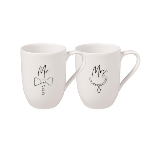 Villeroy & Boch - Statement Mug Set Mr and Mrs 2 pcs, 280ml, Premium Porcelain, White, Medium