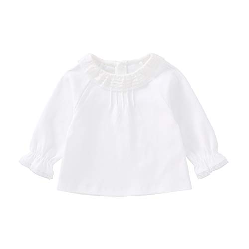 pureborn Baby Girls Long Sleeve T Shirts Ruffle Cotton Tee Tops Solid White 6-12 Months