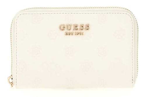 Portefeuille femme GUESS Phoebe SLG Medium Zip Around couleur Cream White à motif logo