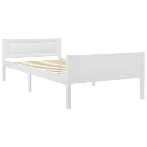 vidaXL Kiefernholz Massivholzbett Bettgestell Holzbett Futonbett Bett Einzelbett Bettrahmen mit Lattenrost Schlafzimmerbett Weiß 100x200cm
