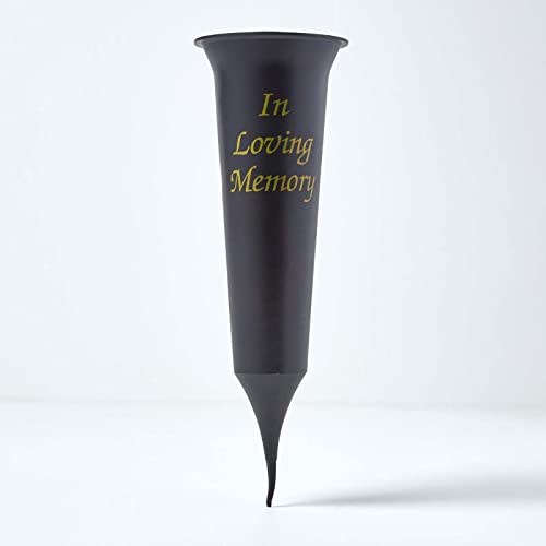 HOMESCAPES “in Loving Memory” Black & Gold Grave Vase/Grave Pot Flute with Ground Spike for Flowers, 31 cm