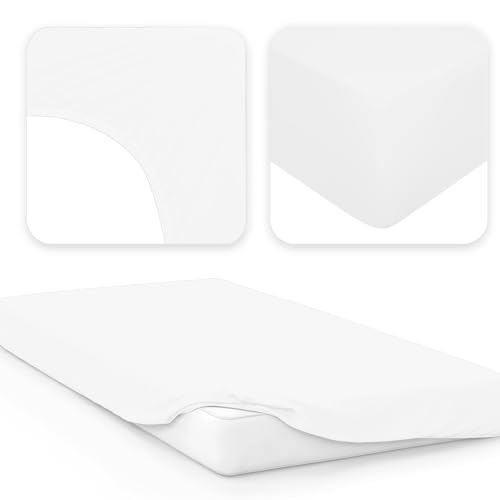 Jacobson Jersey Spannbettlaken Spannbetttuch Baumwolle Bettlaken (180x200-200x200 cm, Weiss) 2