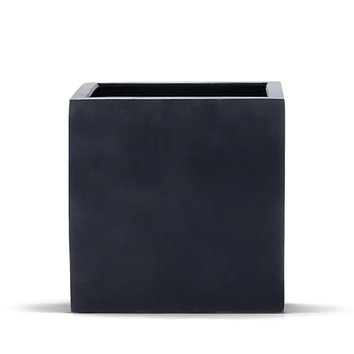 amei Der Kubische Pflanzkübel aus Fiberglas (Schwarz 18 x 18 x 18 cm) – Blumenkübel in geometrischer Optik – handgefertigter Pflanzenkübel aus Stonefiber – UV-beständig und frostfest