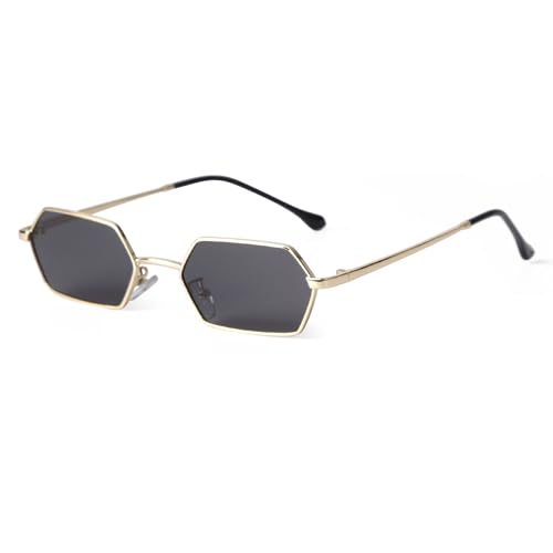 JUDOO Small Narrow Rectangle Sunglasses for Women Men Retro Y2K 90s Hexagon Frame Skinny Sunnies