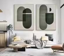 Tableau abstrait vert beige 70x100cm pour habiller un grand mur de salon vide