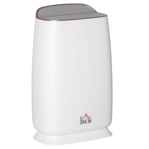 HOMCOM Purificatore d'aria con filtro HEPA a 3 strati CADR 220 m³/h fino a 28 m² purificatore da tavolo con schermo LED 4 velocità timer modalità notturna e silenzioso 30 x 17 x 53 cm bianco