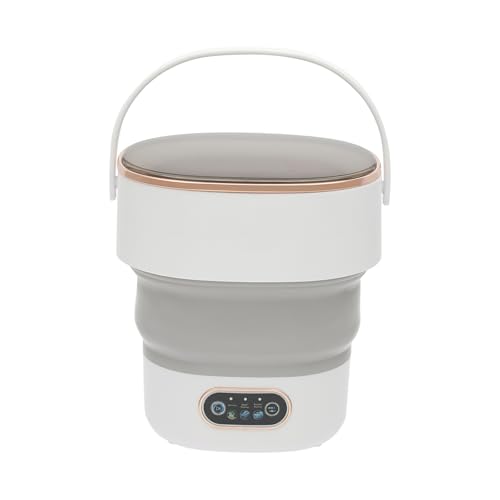 VonVVer Minilavadora portátil plegable de 13 l, lavadora móvil con 3 programas y función de ozono, lavadora de viaje con escurridor para ropa interior y ropa de bebé (blanco gris)