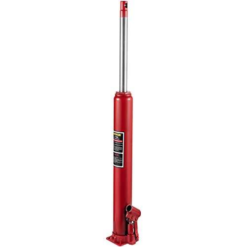 VEVOR 4 Ton Hydraulic Long Ram Jack, Cherry Picker Ram with Single Piston Pump, Manual Engine Hoist Cylinder with Handle and Flat Base, for Garage & Engine Lifting, Red