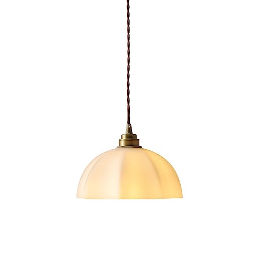 Plafonnier suspendu laiton doré et opaline blanche 20cm luminaire design haut de gamme