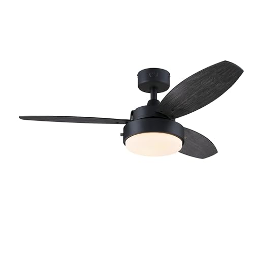 Image of Westinghouse Lighting Alloy Contemporary Indoor /Outdoor Ceiling Fan, LED Light Fixture with Opal Frosted Glass, 42 Inch, Matte Black Finish