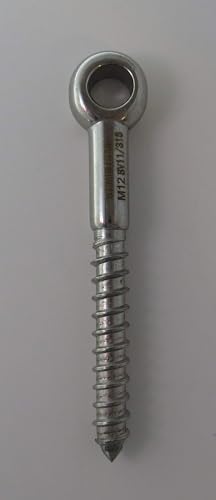 Image of US STAINLESS 2 Pieces Stainless Steel 316 M12 Lag Screw Eye Bolt Forged 12mm x 100mm Marine Grade