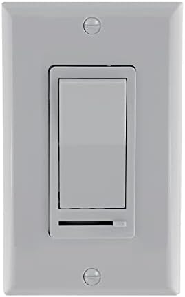 Maxxima LED Slide Dimmer Rocker Switch, 3-Way/Single Pole Decorative Electrical Light Switch 600 Watt max, LED Compatible, Wall Plate Included - Gray