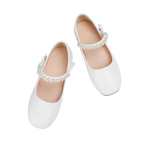 Little Girls Pearl Strap Mary Jane Ballet Flats Bowknot Flower Girl Princess Dress Shoes for Wedding, Party, School
