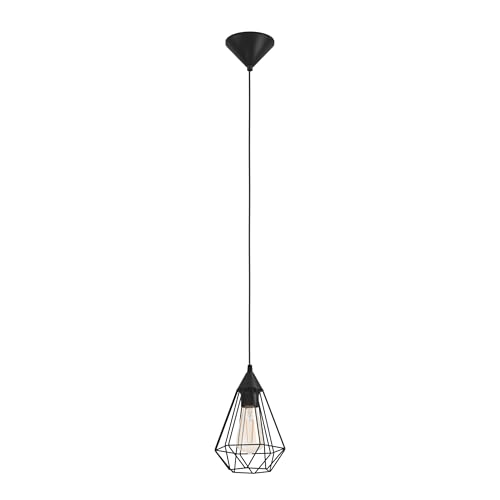 EGLO Pendellampe Tarbes, 1 flammige Vintage Pendelleuchte im Retro Look, Material: Stahl, Kunststoff, Farbe: Schwarz, Fassung: E27, Ø 17,5 cm