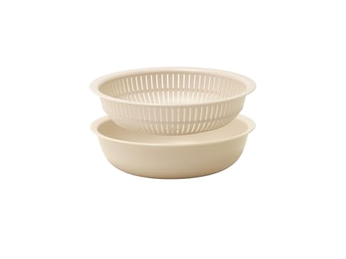ライクイット (like-it) ざる ボウル 電子レンジ対応 Colander&Bowl 米とぎにも使える ザルとボール ベージュ 浅型 日本製 水切り 湯切り可能 耐熱ボウル プラスチック