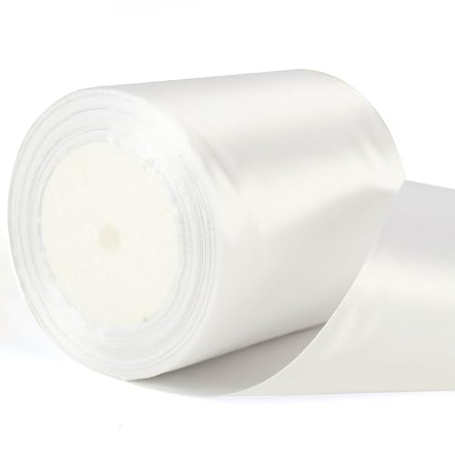 Cinta de 22m x 10cm de ancho, cinta blanca gruesa para coche de boda, cinta de 10 cm de grosor de satén blanco para envolver regalos, coche de boda, Navidad, cumpleaños, pastel, lazo para el pelo