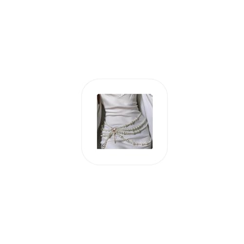 Multi Layered Long Metal Big Pearl Waist Chain Belt Trendy Waistband White Pearl Tassel Hip Belly Body Chain Festival Rave Waist Belt Sweater Dress Belt for Women (Silver)