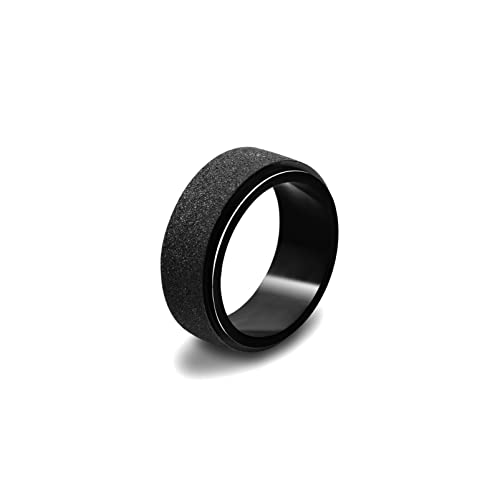 Fashion Black Fidget Spinner Ring Stainless Steel Frosted Band Ring2