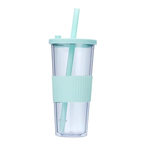 FLYILIA タンブラー コップ プラスチック製 ストロー付き 水筒 蓋付き カップスリーブ付き カップ 二重構造 広口 業務用 子供用 家庭用 大容量 おしゃれ ドリンクカップ ウォーターカップ エコカップ コーヒーカップ マイカップ マイボトル テイ