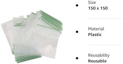 100 Grip Seal Bags 150 x 150mm | Reusable Strong Zip Lock | Small Clear Resealable Plastic Bags | Polythene Packaging for Food Storage, Jewellery - by FOGG Supplies (150 x 150)