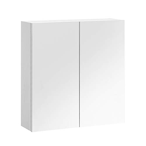 Preisvergleich Produktbild VASAGLE Spiegelschrank, Badezimmerschrank, Badschrank, Wandschrank fürs Bad, höhenverstellbare Regalebene, Doppeltür, modern, weiß BBK120W01