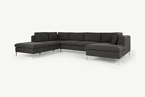 Image of Smith U Shape 7 Seater Corner LHS Fabric Sofa Set in Dark Grey Color for Living Room, Couch Sofa for Living Room, Seven Seater Sofa