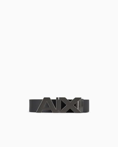 Image of Armani Exchange Men's Leather Wide Logo Belt Buckle