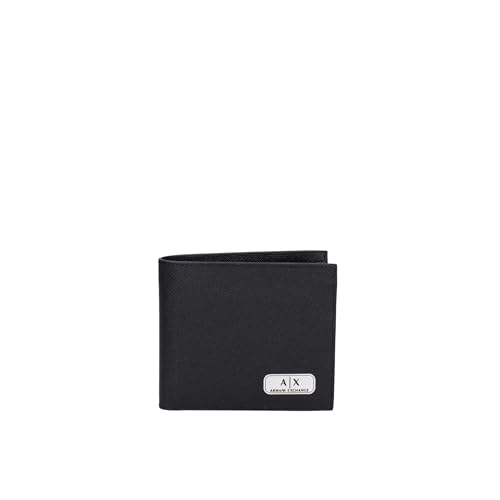A|X ARMANI EXCHANGE mens Armani Exchange Plate Logo Saffiano Leather Bifold Wallet, Black, Small US2