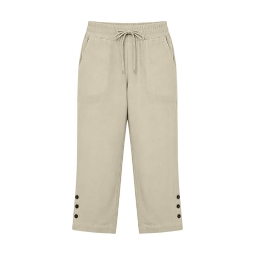 Pantalon en lin femme léger coupe 3/4 capri fluide pour l'été