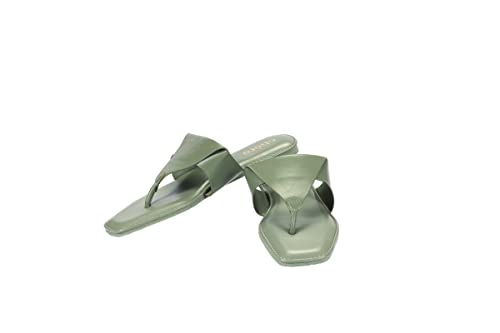 Image of CHERE Women Green Solid Triangle Design Open Toe Flats