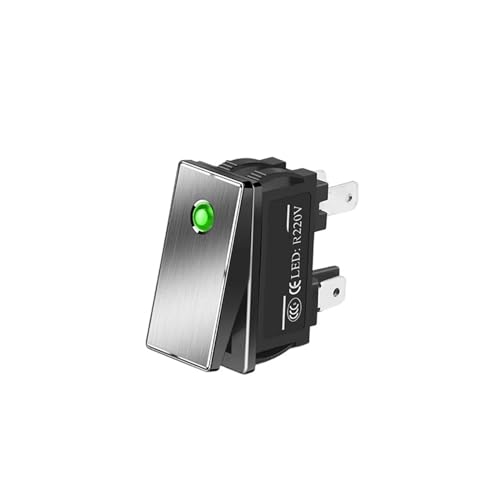 Interrupteur à bascule KCD3 16A avec panneau argenté et voyant lumineux vert 9V-24V