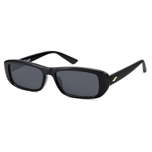 SOJOS Retro Rectangle Polarized Sunglasses Women Men Trendy Narrow Y2K Rectangular Frame Womens Mens Sun Glasses SJ2351, Black Frame/Grey Lens