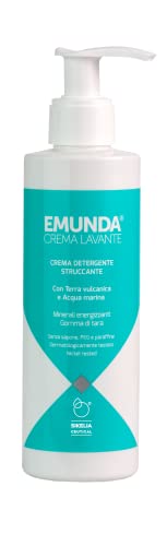 EMUNDA® CREMA DE LAVADO FACIAL | Crema limpiadora Facial y ojos también waterproof | Tierra Volcánica del Etna y Agua Marina | Sin jabón | No se quema | 200 ML | Natural
