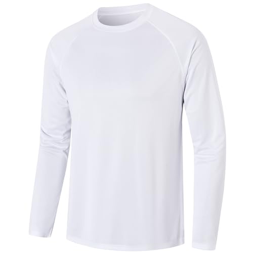 Mens Long Sleeve T-Shirts for Men Sports Gym T Shirts Breathable Quick Dry Athletic Running Performance Activewear Tops(T7510-White-S)