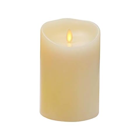 Flameless Candle Realistic and Flickering Moving Wick Electric LED Pillar Candle Battery Operated Real Wax Candle with Remote and Timer - Vanilla Scented, 3.5"x 5",Ivory Cover