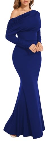 Image of Formal Dresses for Women Elegant Off Shoulder Evening Party Gowns Sexy Bodycon Ruched Prom Wedding Guest Dress