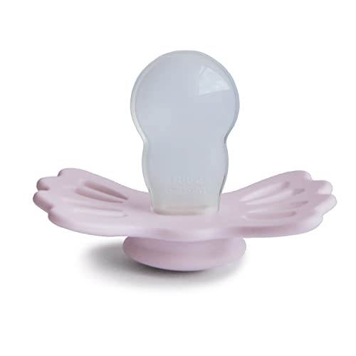 Image of FRIGG Lucky Symmetrical SilkySoft Silicone Baby Pacifier | Made in Denmark | BPA-Free (White Lilac /Twilight Mauve, 6-18 Months)