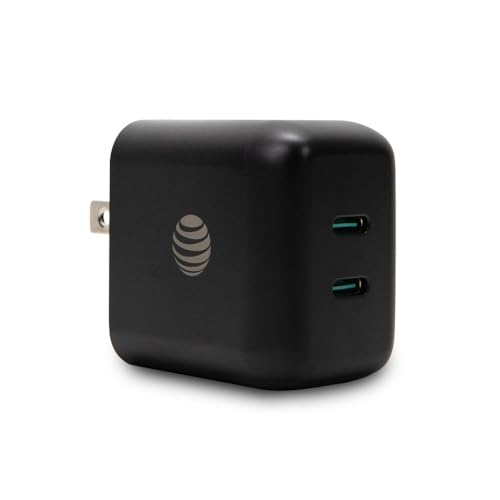 AT&T Dual Port USB-C Fast Charging Wall Block for Apple iPhone, Google Pixel, and Samsung Galaxy (Black, 40W)