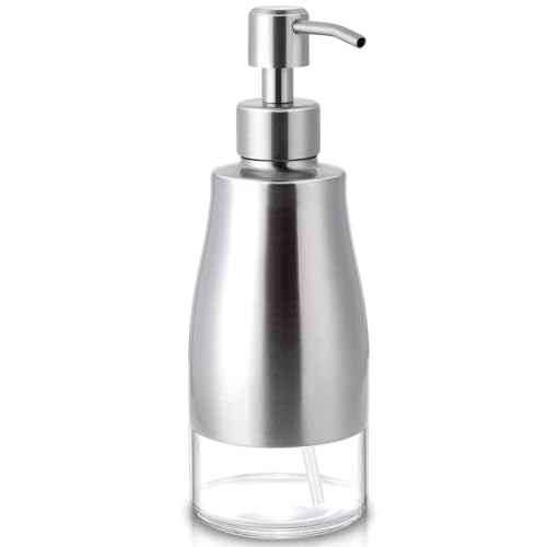 Lala Dolce Distributeur de Savon antidérapant avec boîtier en Acier Inoxydable Nickel brossé, Doublure en Verre et Pompe à Main pour Cuisine/Salle de Bain...